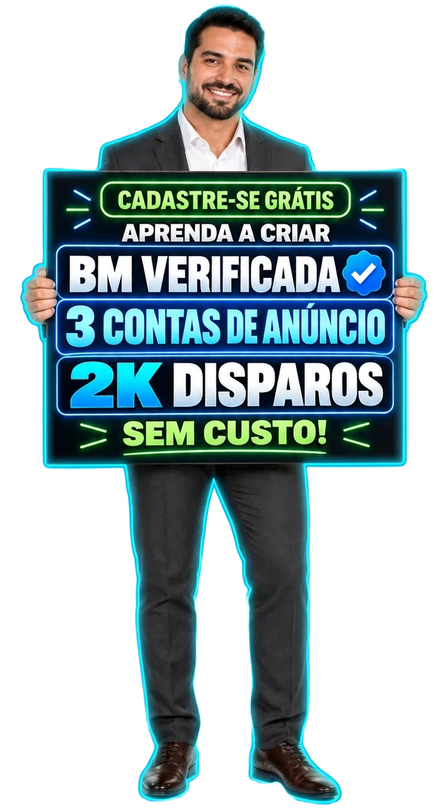 Consultor de terno segurando placa promocional com contorno neon azul